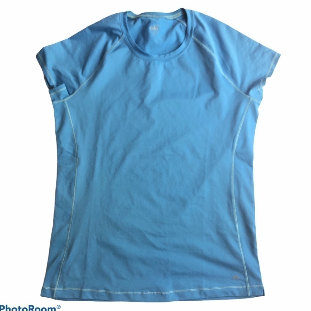 ALO yoga women’s blue cap sleeve athletic workout shirt top size  XXL